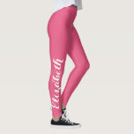 Chic Stylish Pink Workout Yoga Sports Custom Name Leggings<br><div class="desc">Custom, personalised, beautiful, elegant white on dark pink typography script, cool, chic, stylish, modern, trendy, breatheable, hand sewn, womens full length fashion travel party workout sports yoga gym running leggings pants, that stretches to fit your body, hugs in all the right places, bounces back after washing, and doesn't lose their...</div>