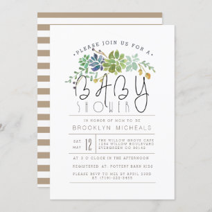 Chic Succulent Garden   Watercolor Baby Shower Invitation