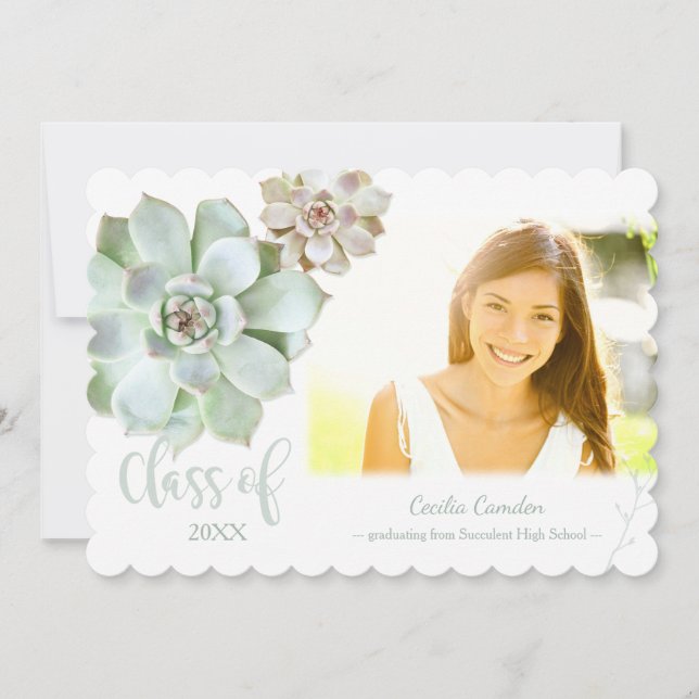 Chic Succulent Graduation Photo Announcement (Front)