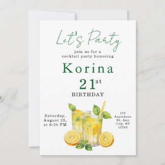Chic Summer Cocktail Adult Birthday Invitation