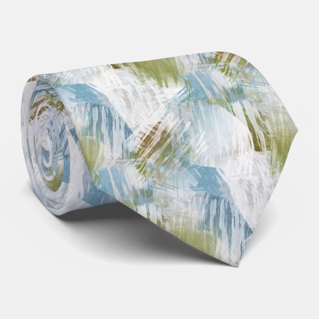 Chic Summer Lime Green Grey Blue Brushstrokes Art Tie (Rolled)