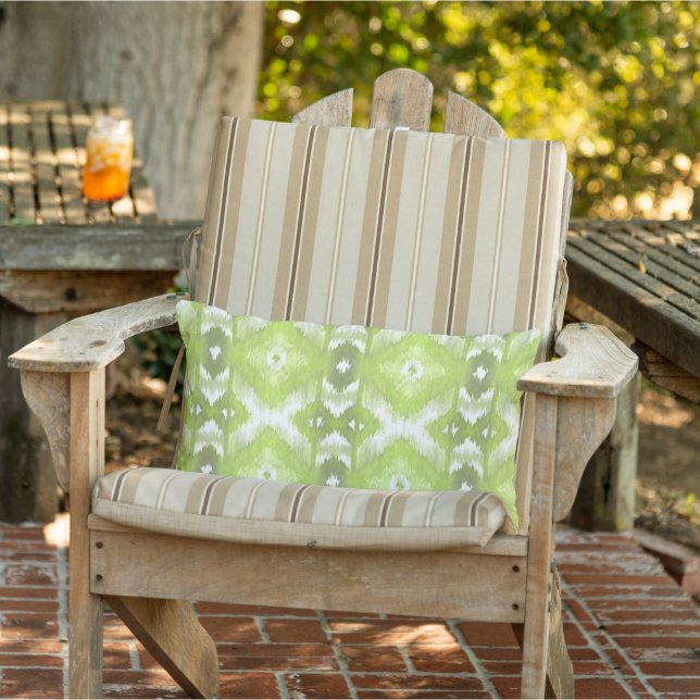 Chic Summer Lime Olive Green White Ikat Tribal Art Lumbar Cushion (Chair)