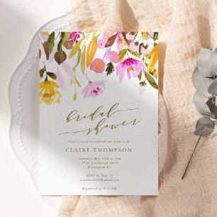 Chic Summer Pink Floral Watercolor Bridal Shower Invitation