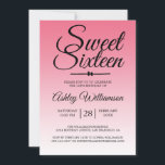 Chic Summer Pink Ombre Sweet 16 16th Birthday Invitation<br><div class="desc">A chic pink ombre design Sweet 16 birthday invitation. The bright pink fades onto a white background. The text "Sweet Sixteen" in black is set in modern script. The colour pink lemonade is used for this design. Elegant 16th birthday party invitation for a glamourous Sweet Sixteen, perfect for her, the...</div>