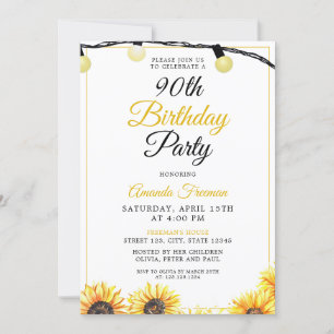 Chic Sunflower 90th Birthday Invitation