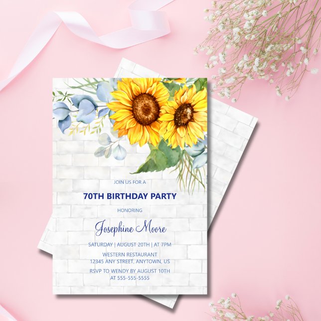 Chic Sunflower Aged Wall Brick Greenery Birthday Invitation (Creator Uploaded)