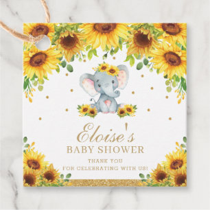 Chic Sunflower Elephant Baby Shower Thank You Favour Tags