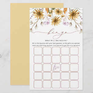 Chic Sunflower Floral Bridal Bingo Game Card