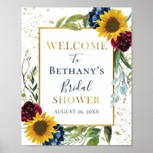 Chic Sunflower Floral Gold Glitter Bridal Shower Poster