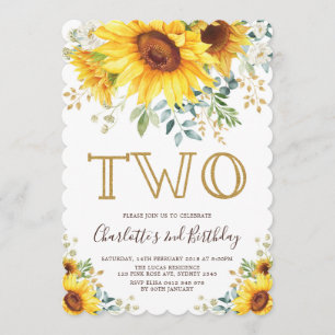 Chic Sunflower Garden Floral Greenery 2nd Birthday Invitation