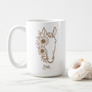 Chic Sunflower Horse Line Art Horse Lover Gift Coffee Mug