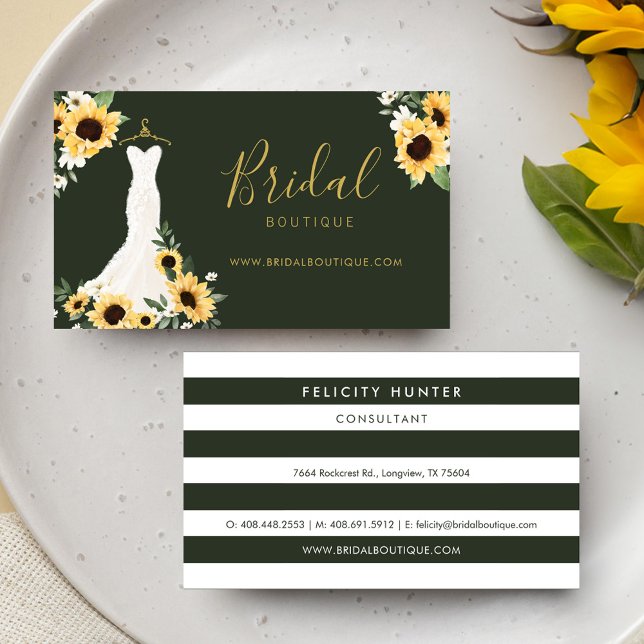 Chic Sunflower Wedding Dress Bridal Boutique Business Card (Chic Sunflower Wedding Dress Bridal Boutique Business Card)