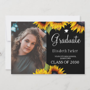 Chic sunflowers 2 photos graduation announcement