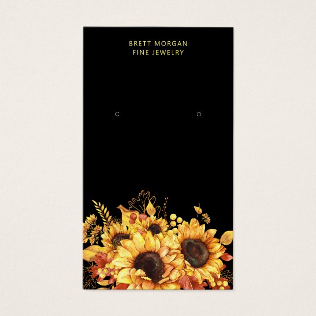 Chic Sunflowers Gold Black Earring Display Cards (Front)