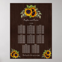 Chic Sunflowers Wood Wedding Seating Chart