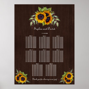 Chic Sunflowers Wood Wedding Seating Chart