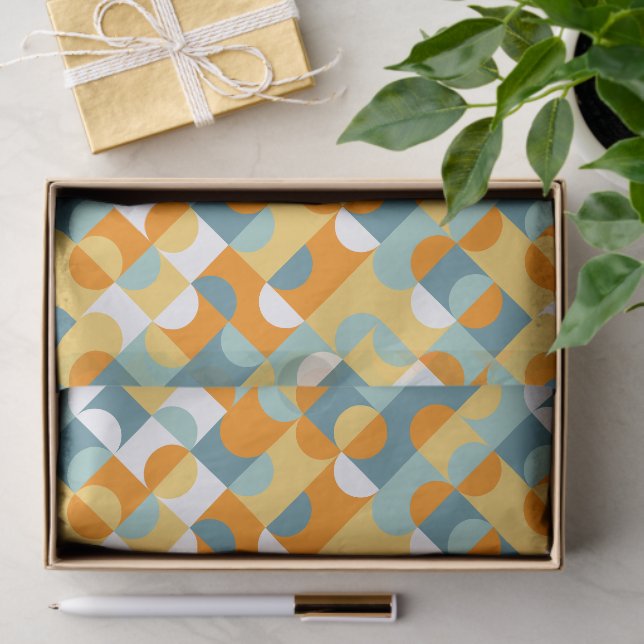 Chic Sunny Orange Teal Blue Circles Art Pattern Tissue Paper (Gift)