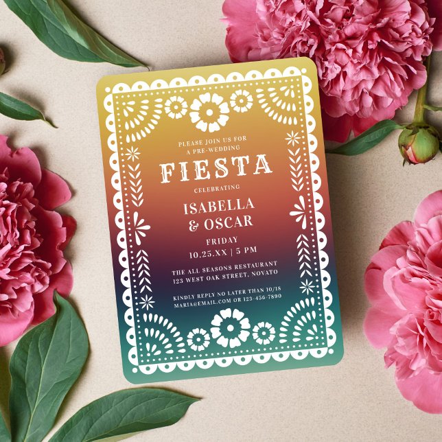 Chic Sunset Gradient Papel Picado Wedding Fiesta Invitation (Creator Uploaded)