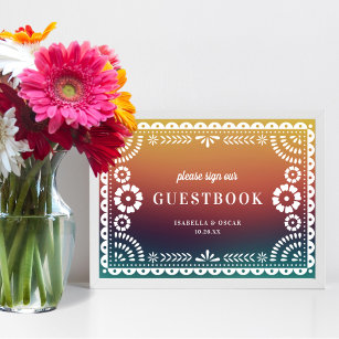 Chic Sunset Papel Picado Wedding Guestbook Sign