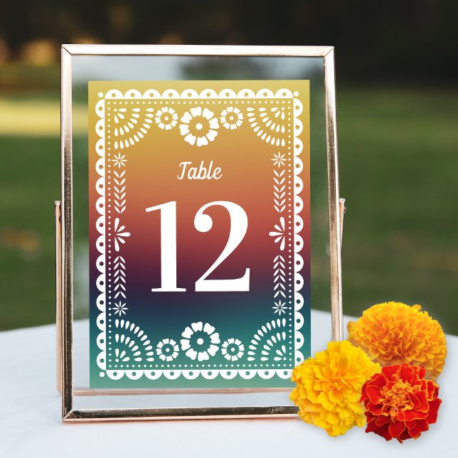 Chic Sunset Papel Picado Wedding Table Numbers (Creator Uploaded)