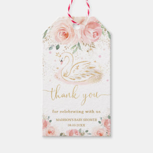 Chic Swan Blush Pink Floral Baby Shower Birthday Gift Tags