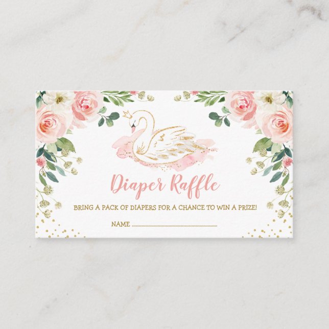 Chic Swan Princess Blush Gold Floral Diaper Raffle Enclosure Card (Front)
