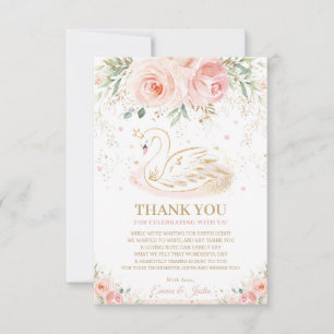 Chic Swan Princess Blush Pink Floral Baby Shower Thank You Card