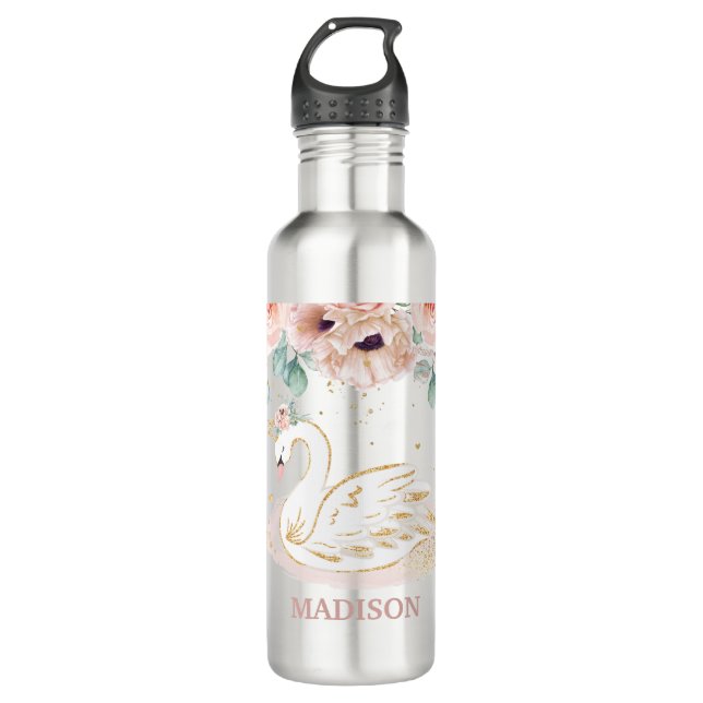 Chic Swan Princess Blush Pink Poppies Roses Floral 710 Ml Water Bottle (Front)