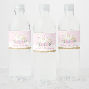 Chic Swan Princess Girls Birthday Party Favours Water Bottle Label