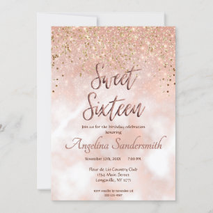 Chic Sweet 16 Blush Pink Rose Gold Glitter Invitation
