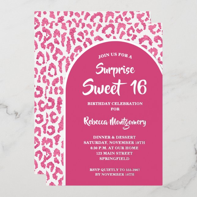 Chic Sweet 16 Leopard Print Birthday Silver (Front/Back)
