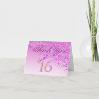Chic Sweet 16 Pink Glitter Thank You Card