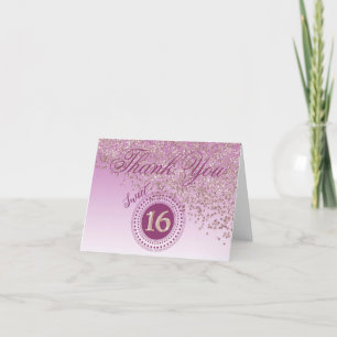 Chic Sweet 16 Rose Gold Glitter Thank You Card