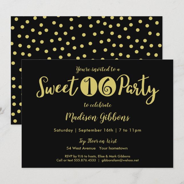 Chic Sweet Sixteen 16th Birthday Party Invitation (Front/Back)