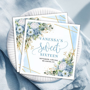 Chic sweet sixteen napkins watercolor blue blooms