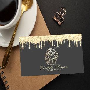 Chic Sweets Cupcake Faux Gold Drips Bakery Business Card