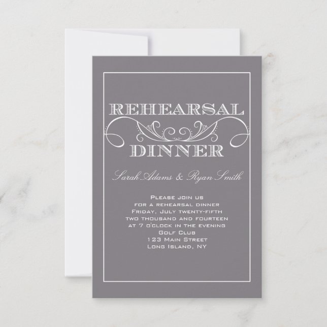 Chic Swirl Grey Rehearsal Dinner Invitation (Front)