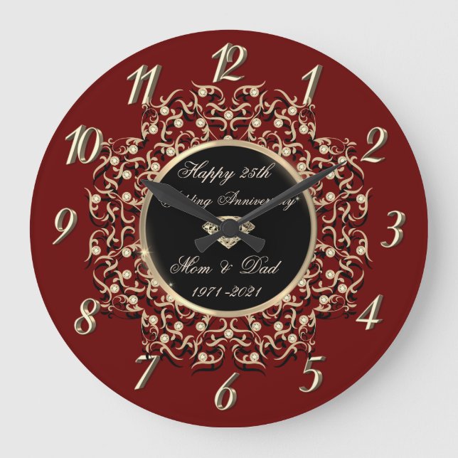 Chic Swirls Red 50 Wedding Anniversary Large Clock (Front)