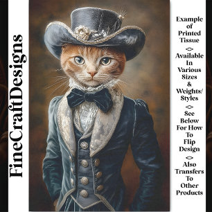 Chic Tabby Cat Grey Victorian Outfit CF6 Decoupage Tissue Paper