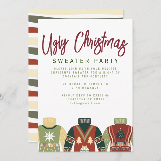 Chic Tacky Ugly Christmas Sweater Party Invitation (Front/Back)