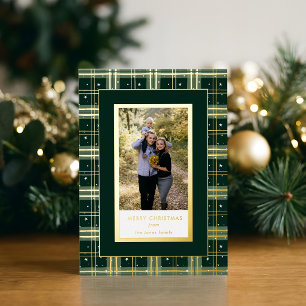 Chic Tailored Green/Gold Christmas Plaid Photo