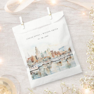 Chic Tampa Florida Skyline Watercolor Wedding Favour Bags