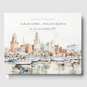 Chic Tampa Florida Skyline Watercolor Wedding Guest Book