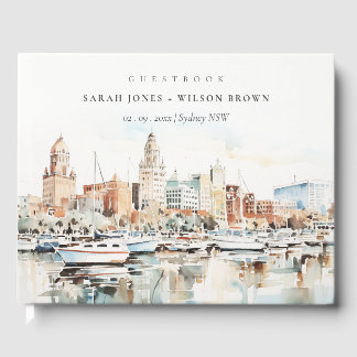 Chic Tampa Florida Skyline Watercolor Wedding Guest Book