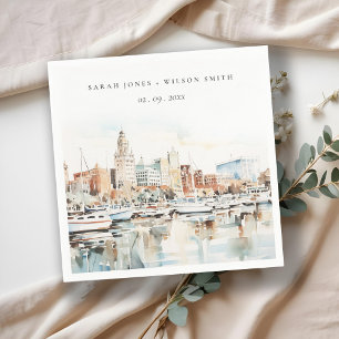 Chic Tampa Florida Skyline Watercolor Wedding Napkin