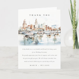 Chic Tampa Florida Skyline Watercolor Wedding Thank You Card