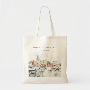 Chic Tampa Florida Skyline Watercolor Wedding Tote Bag