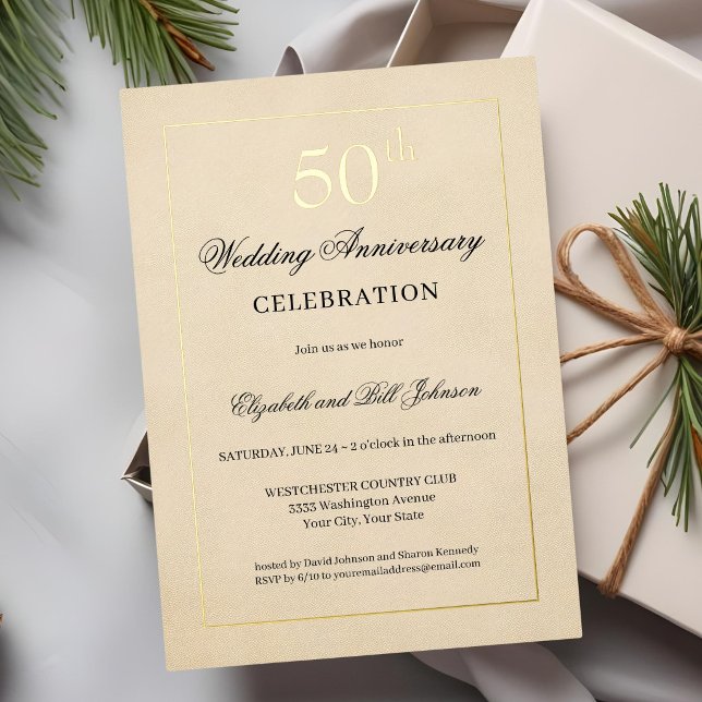 Chic Tan Gold Foil 50th Wedding Anniversary  (Creator Uploaded)