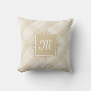 Chic Tan Plaid With Modern Diagonal Monogram Cushion