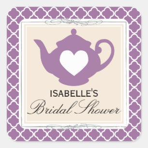 Chic Tan & Purple Teapot Bridal Shower Tea Sticker